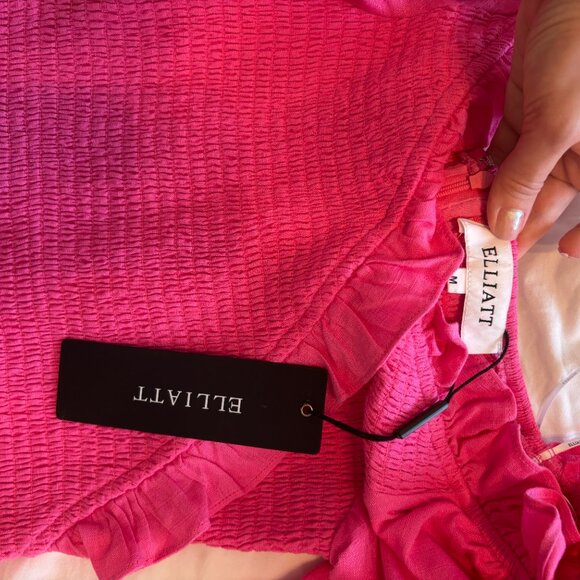 NWT Elliatt Guana Pink Smocked Puff Sleeve Ruffle Mini Dress - Picture 10 of 11